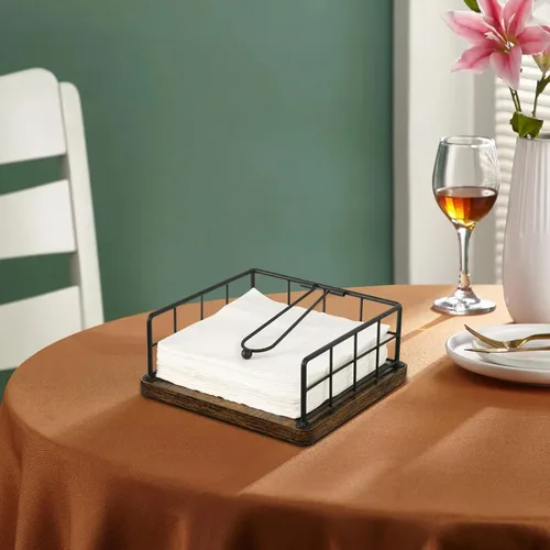 Vista 7 de YINMIT Servilletero para Mesa, Servilleteros de Granja con Brazo Ponderado, Servilleteros de Madera Rústicos para Servilletas de Papel