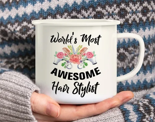 Vista 5 de Retreez World's Most Awesome Hairstylist Hairdresser - Taza de café esmaltada de acero inoxidable de 16 onzas, divertido sarcasmo, regalo