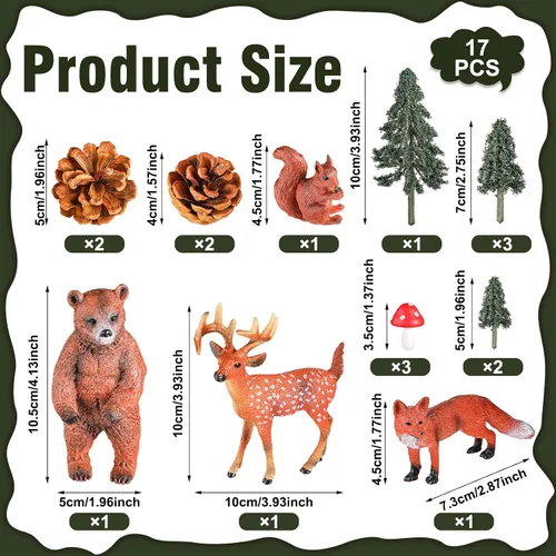 Vista 3 de 17 piezas de decoración para tartas de animales del bosque, selva, safari, figuras de animales salvajes, criaturas, cupcakes, bosque, decoración