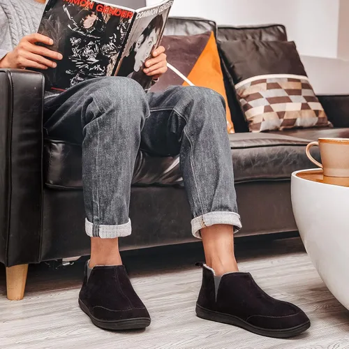 Vista 2 de HomeTop Zapatos de casa con forro de sherpa de microgamuza suave para hombre con doble elástico