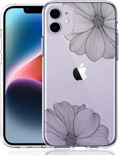 Vista 12 de Compatible con iPhone 11, funda transparente con flores florales a prueba de golpes, parte trasera dura, delgada, bonita funda transparente