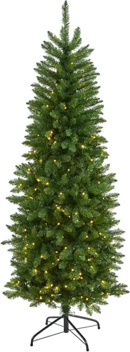 Vista 12 de Nearly Natural Árbol de Navidad artificial negro de 4 pies con 170 luces LED transparentes