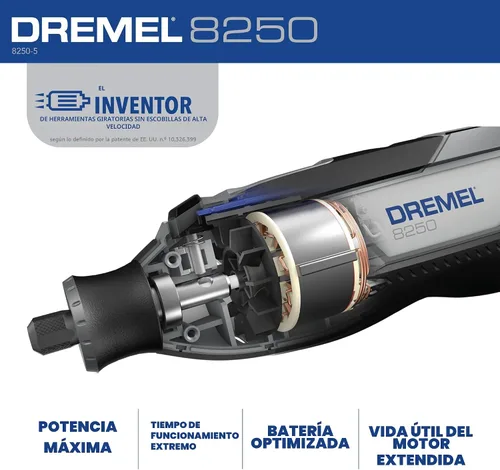 Vista 4 de Dremel 8250-5 Herramienta rotativa inalámbrica de velocidad variable de iones de litio de 12V con motor sin escobillas - 5 accesorios