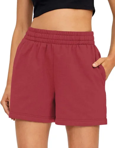 Vista 6 de AUTOMET Pantalones cortos deportivos para mujer, estilo casual, con cordón, cómodos, elásticos, de cintura alta, con bolsillos