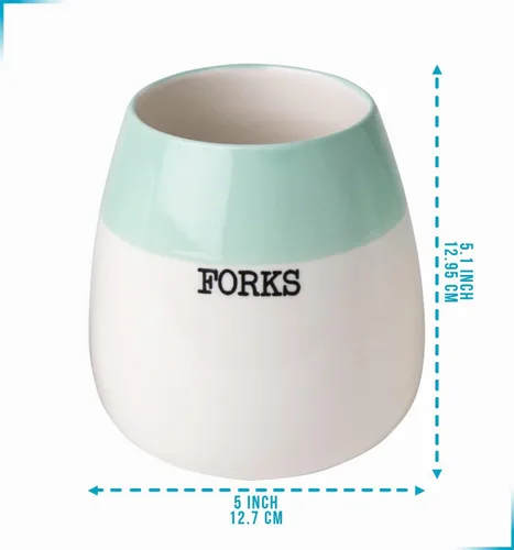 Vista 3 de Comfify Honeypot - Soporte para cubiertos de cerámica – Juego de 3 – Bandeja de cubiertos de granja verde salvia y blanco para encimera de cocina