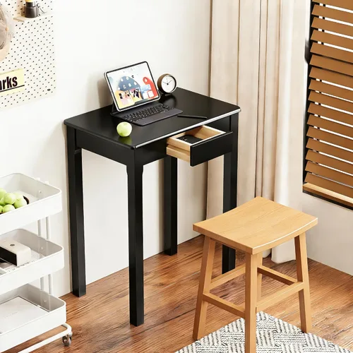 Vista 4 de Escritorio de madera maciza con cajones, escritorios estrechos simples de 24 x 16 pulgadas, mesa de estudio de madera de goma, escritorio pequeño