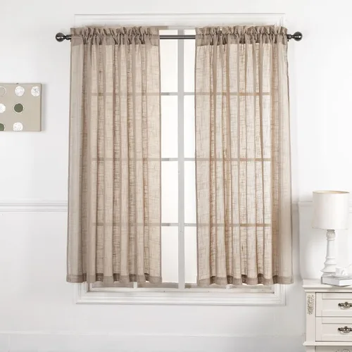 Vista 17 de 2 piezas de cortinas de aspecto de lino sólido y elegante, paneles totalmente cosidos, niveles de tratamiento de ventanas