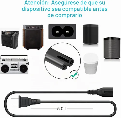 Vista 2 de Cable de alimentación de CA compatible con ION Tailgater Plus Express, Sport XL Boombox Deluxe, impresoras Canon LC-E8E CB-5L LP-E8, Philips