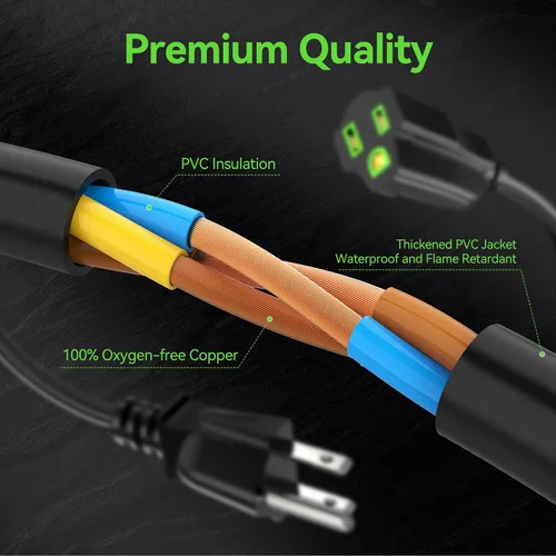 Vista 4 de Cable de extensión de alimentación de 0.5 pies/6 pulgadas (paquete de 10), cable de extensión eléctrico corto de 3 clavijas, salida única