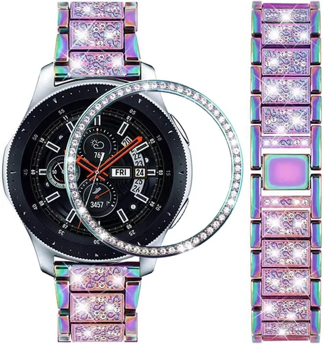 Vista 9 de DEALELE Correas compatibles con Samsung Galaxy Watch de 1.81 pulgadas / Gear S3 Frontier/Classic, correa de metal con diamantes de imitación 2# negro