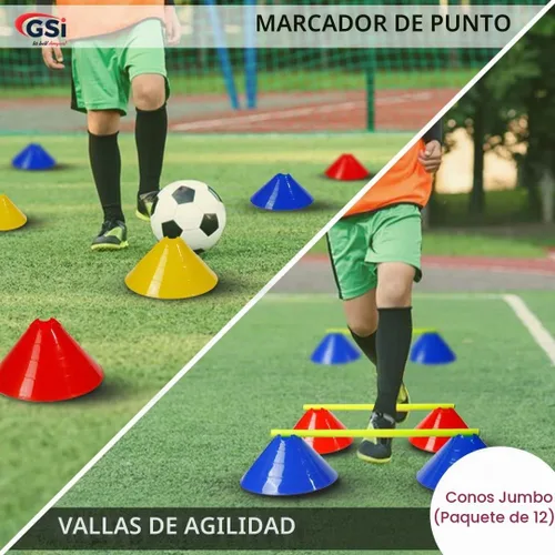 Vista 2 de GSi Conos de Fútbol Jumbo - Pack de 12 Alta Visibilidad Cono/Valla Convertible Correa de Transporte Incluida para Ejercicios