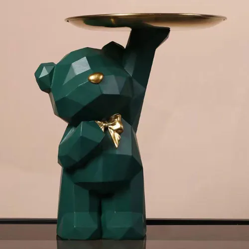 Vista 2 de Bandeja de Almacenamiento Estatua Portallaves Figurina, Bandeja para Dulces Joyas Aretes Labiales, Lindas Estatuas de Oso con Plato, Esculturas
