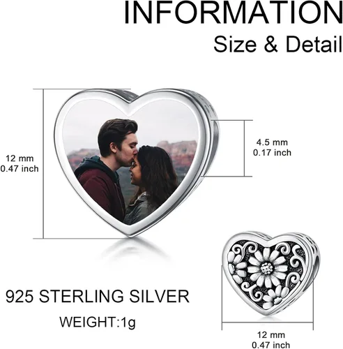 Vista 6 de PEIMKO Dije personalizado de plata de ley con diseño de corazón de flor de nacimiento y corazón de flor de nacimiento, pulsera de serpiente, regalo