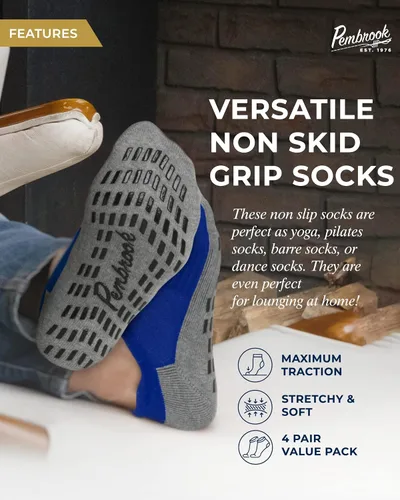 Vista 2 de Pembrook Calcetines de yoga con agarres para hombre, 4 pares de calcetines antideslizantes unisex para hombre, calcetines con agarres para hombre