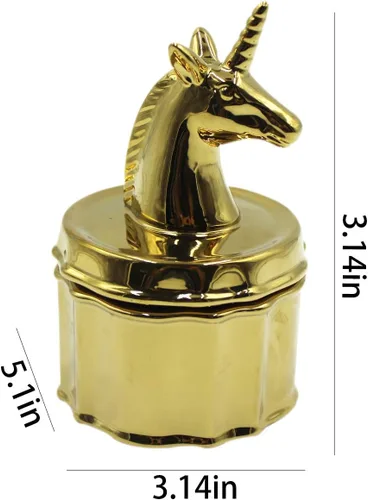 Vista 6 de Mossty - Joyero dorado con diseño de unicornio para baño, soporte para anillos de porcelana, organizador de aretes, estuche de almacenamiento