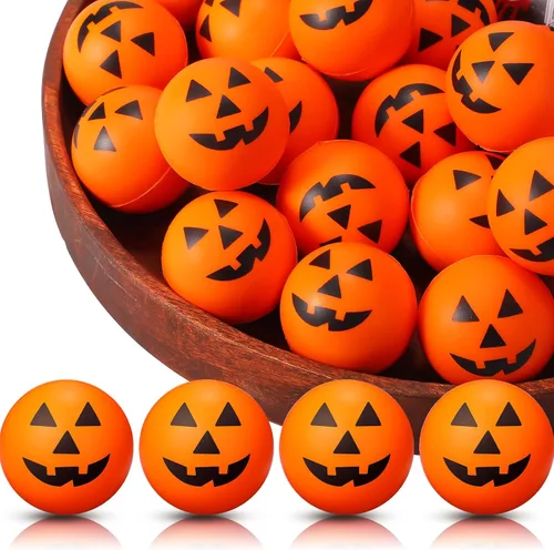 Vista 8 de Jerify 30 Pcs Halloween Basketball Stress Balls Bulk 1.57 Inch Pumpkin Foam Stress Balls for Halloween Goodie Bag Fillers Trick or Treating School