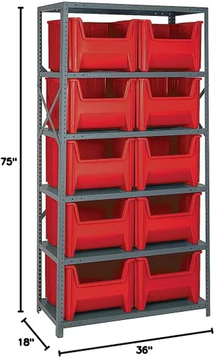 Vista 284 de Quantum QSBU-245BK Heavy Duty Shelving Unit with (7) Shelves and (24) QUS245 Black Bins for Garage Warehouse Storage Distribution 400 lb Load