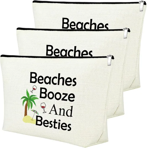 Vista 14 de Mxrymvu Regalos de playa para mujeres, bolsa de maquillaje, regalos para amantes de la playa, 2 piezas beige.