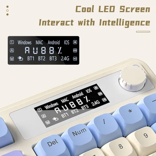 Vista 4 de AULA Teclado para juegos S99 Pro, bonito teclado cremoso con pantalla inteligente con teclado numérico, teclados de computadora Bluetooth