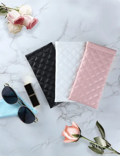 Vista 6 de COMF-PRO Squeeze Top Sunglass Pouch - Portable Sunglass Organizer Pouch Bags Soft PU Leather Glasses 2 Pack