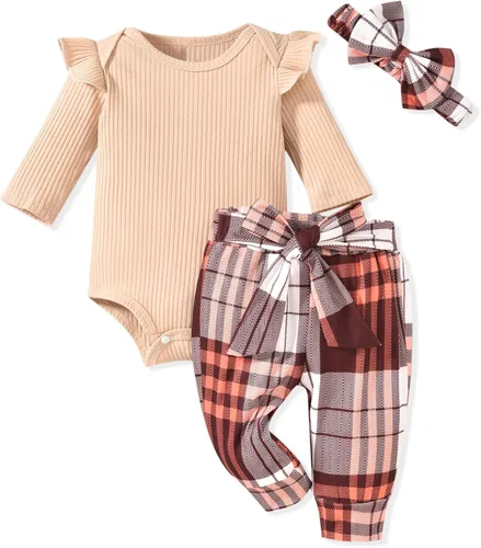 Vista 179 de Aalizzwell Conjunto de mameluco acanalado para bebé recién nacido prematuro para otoño e invierno