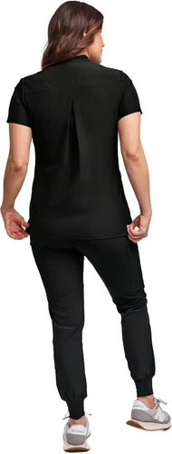 Vista 3 de Green Town Conjunto de uniforme médico para mujer, pantalón deportivo ajustado y cuello mandarín, uniforme de fácil cuidado