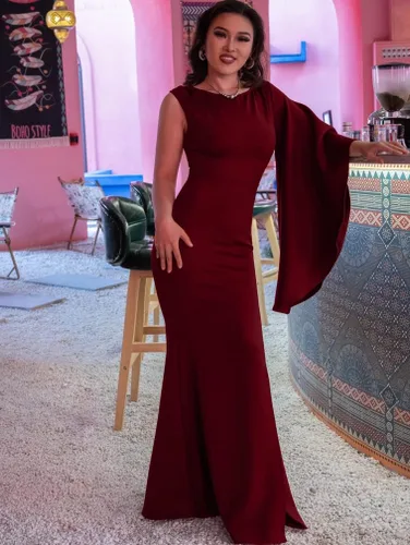 Vista 4 de YMDUCH Elegante vestido formal de sirena con abertura lateral y manga acampanada para mujer