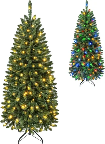 Vista 40 de GOFLAME Árbol de Navidad Artificial Preiluminado de 6 Pies, Árbol de Navidad Delgado con Cobertura de Nieve y Forma de Lápiz con Luces LED
