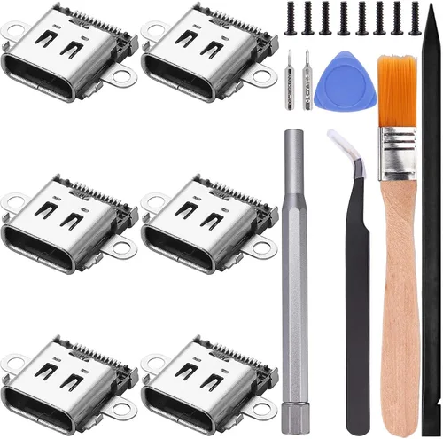 Vista 7 de Paquete de 3 puertos USB C de repuesto para Nintendo Switch, puerto de carga tipo C, conector de carga para consola NS con herramientas