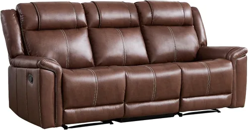 Vista 8 de EBELLO Sofá reclinable de cuero sintético de 3 plazas, sofá reclinable manual, silla de 3 asientos de estilo moderno de mediados de siglo con Marrón