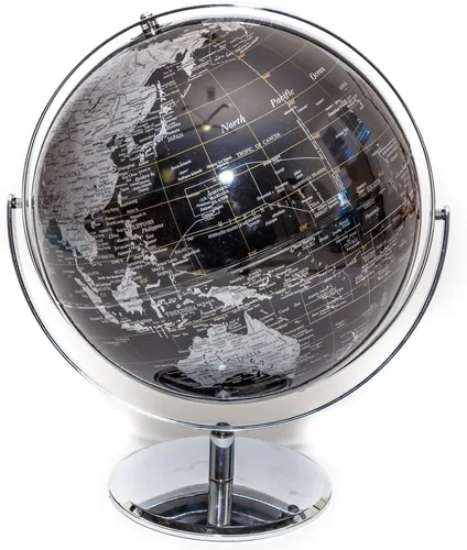 Vista 3 de Globo del mundo negro y plateado de 5 pulgadas
