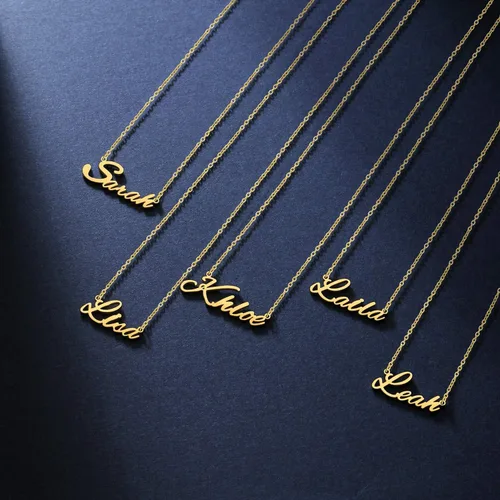 Vista 6 de BUREI Women Name Necklace Personalized 14K Gold Plated Name Necklace Nameplate Pendant Jewelry Gift