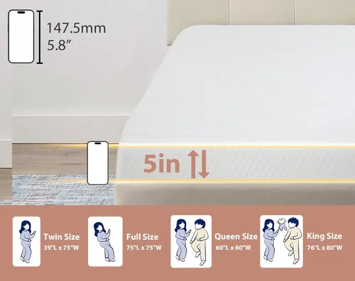 Vista 6 de Protector de colchón de espuma viscoelástica de gel para un sueño fresco y alivio de presión, colchón híbrido de firmeza media, certificado