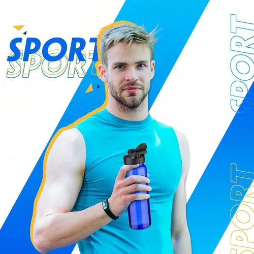 Vista 4 de Mimorou 12 botellas de agua de plástico a granel de 17 onzas, botellas deportivas reutilizables portátiles, paquete con asa para niños, adultos, Azul