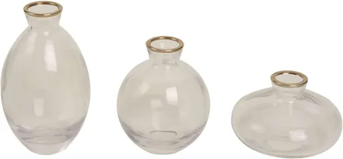 Vista 6 de Efavormart - Juego de 3 centros de mesa pequeños de cristal transparente con borde dorado metálico, jarrones florales modernos, varios tamaños
