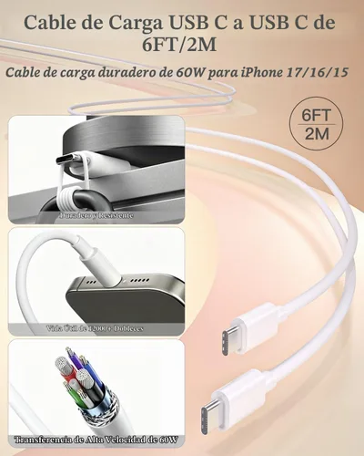 Vista 6 de 100W 5-Port USB C Charging Blocks for iPhone 17 Charger Fast Charging 2Pack
