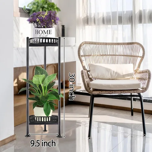Vista 6 de LUBORN Soporte para plantas para interiores y exteriores, soportes para plantas de 30 pulgadas de alto, soporte de metal de 2 niveles, soporte