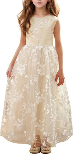 Vista 9 de ABaoWedding Lace A-Line Flower Girl Dress A-blanco