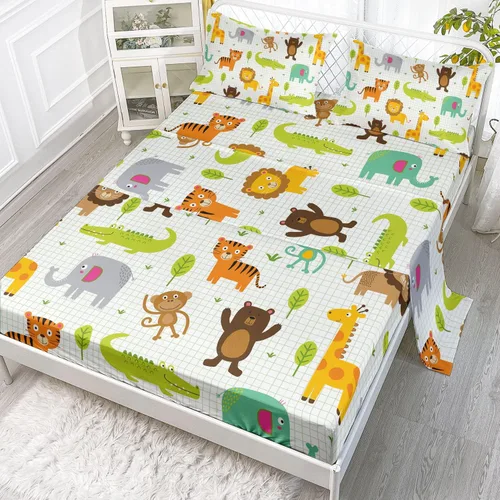 Vista 18 de Juego de sábanas de 4 piezas ajustadas y planas para niñas, estampado de mariposas y flores rosas con 1 + 2 fundas de almohada para cama individual