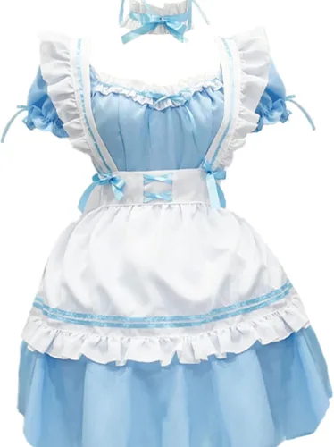 Vista 3 de Oplxuo Mini vestidos para mujer, disfraz de Halloween Kawaii con volantes, vestido de fiesta de Lolita francesa para sirvienta, disfraces de cosplay