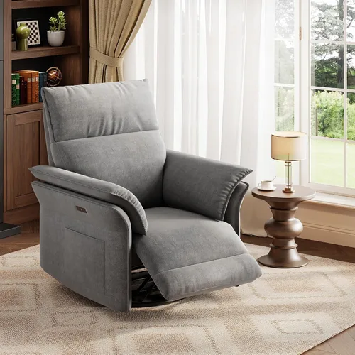 Vista 2 de Power Swivel Glider Recliner Chair, Chenille Grey