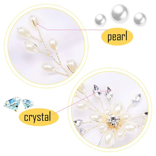 Vista 4 de Syhood 4 horquillas para el pelo de novia de cristal de perlas con diamantes de imitación, horquillas para el pelo de boda, accesorios de graduación