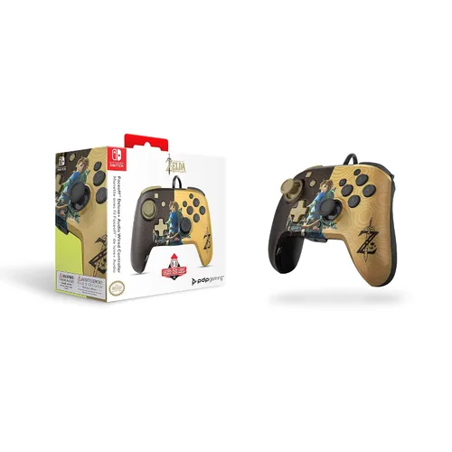 Vista 3 de PDP Gaming Faceoff Deluxe+ Wired Switch Pro Controller - Zelda Breath of the Wild - Link - Gold Black - Official Licensed Nintendo - Customizable