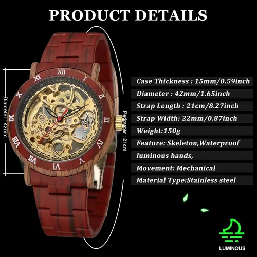 Vista 6 de FORSINING Reloj de pulsera con correa para hombre, diseño de esqueleto, tallado automático, movimiento de engranaje, manecillas luminosas, patrones