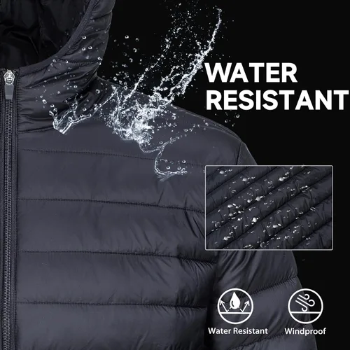 Vista 4 de MAGCOMSEN Chaqueta acolchada ligera con capucha para hombre, con cremallera completa, resistente al agua, acolchada, con forro