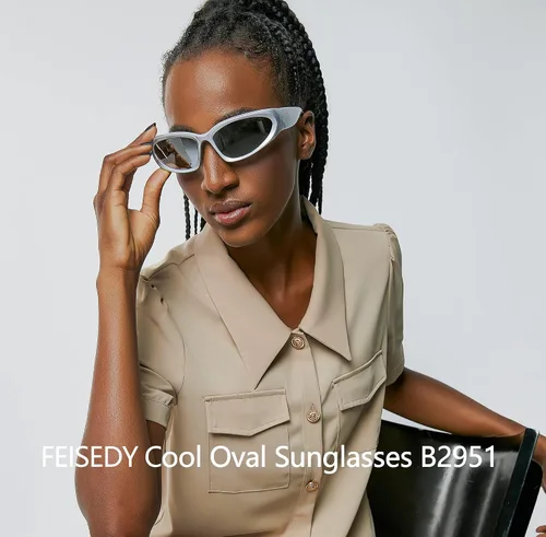 Vista 4 de FEISEDY Gafas de sol futuristas envolventes ovaladas y frescas Y2K con marco grueso vintage de los años 90 para hombres y mujeres B2951
