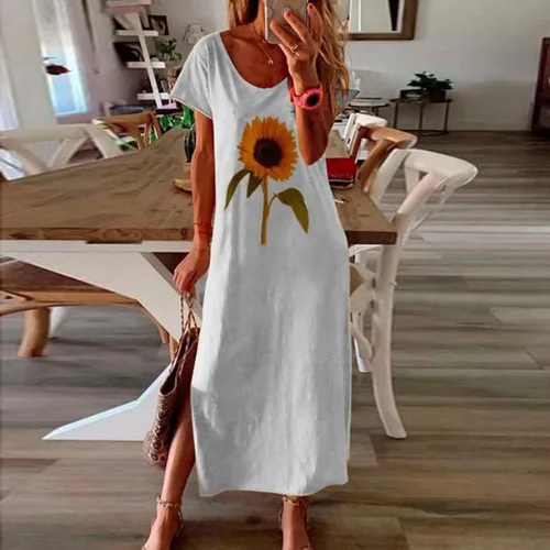 Vista 2 de Vestidos de otoño para mujer vestidos sueltos para mujer vestidos cortos de noche con girasoles divididos para mujer tallas grandes formales