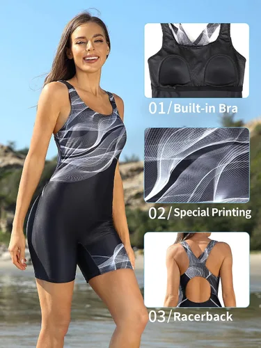 Vista 21 de ATTRACO Traje de baño deportivo de una pieza para mujer, traje de baño deportivo de entrenamiento