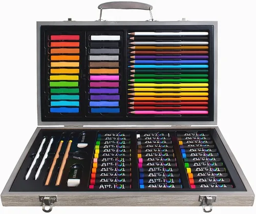 Vista 2 de Art 101 - Juego de arte de dibujo, esbozos y garabatos, colores surtidos, 111 piezas (55111)