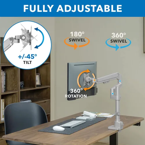 Vista 5 de Mount-It! Soporte de escritorio para un solo monitor, brazo de resorte de gas montado en poste, soporte de monitor ajustable en altura de movimiento